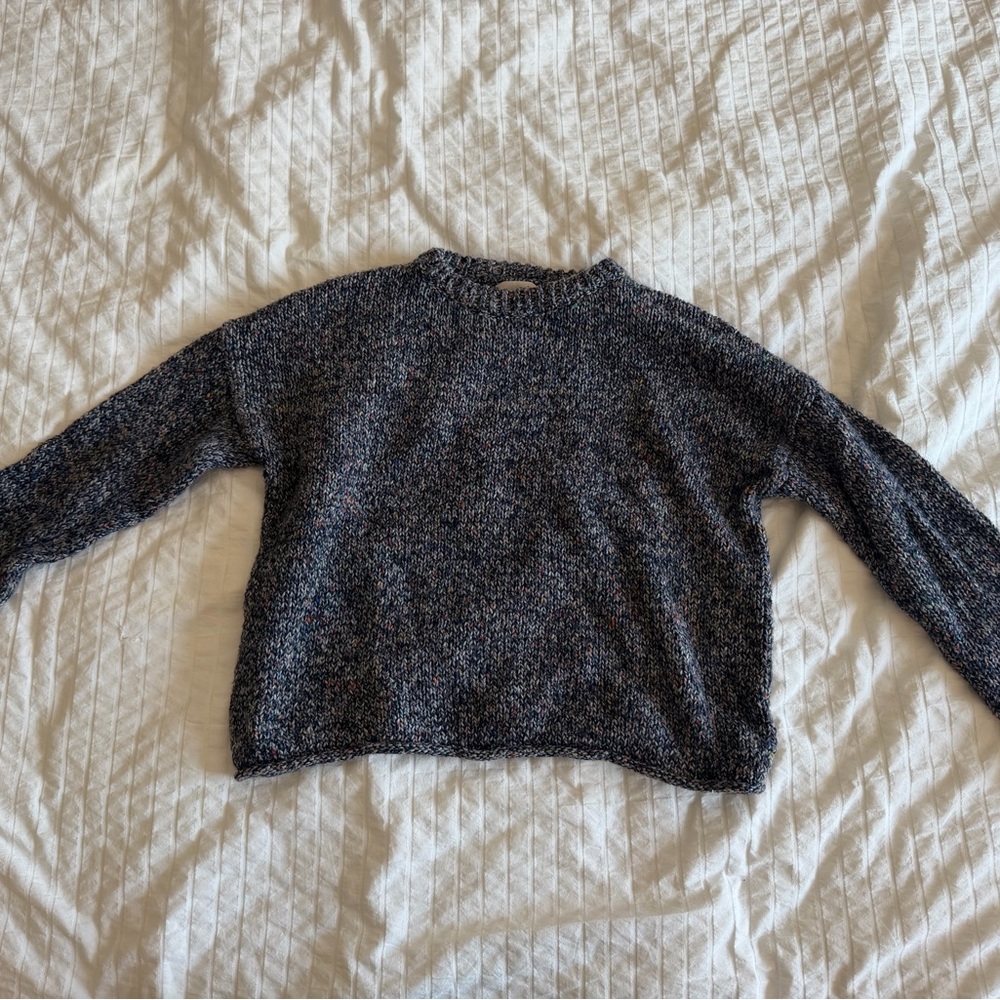 Universal Thread Knit Blue Multi-Color Rolled Hem Cropped Sweater